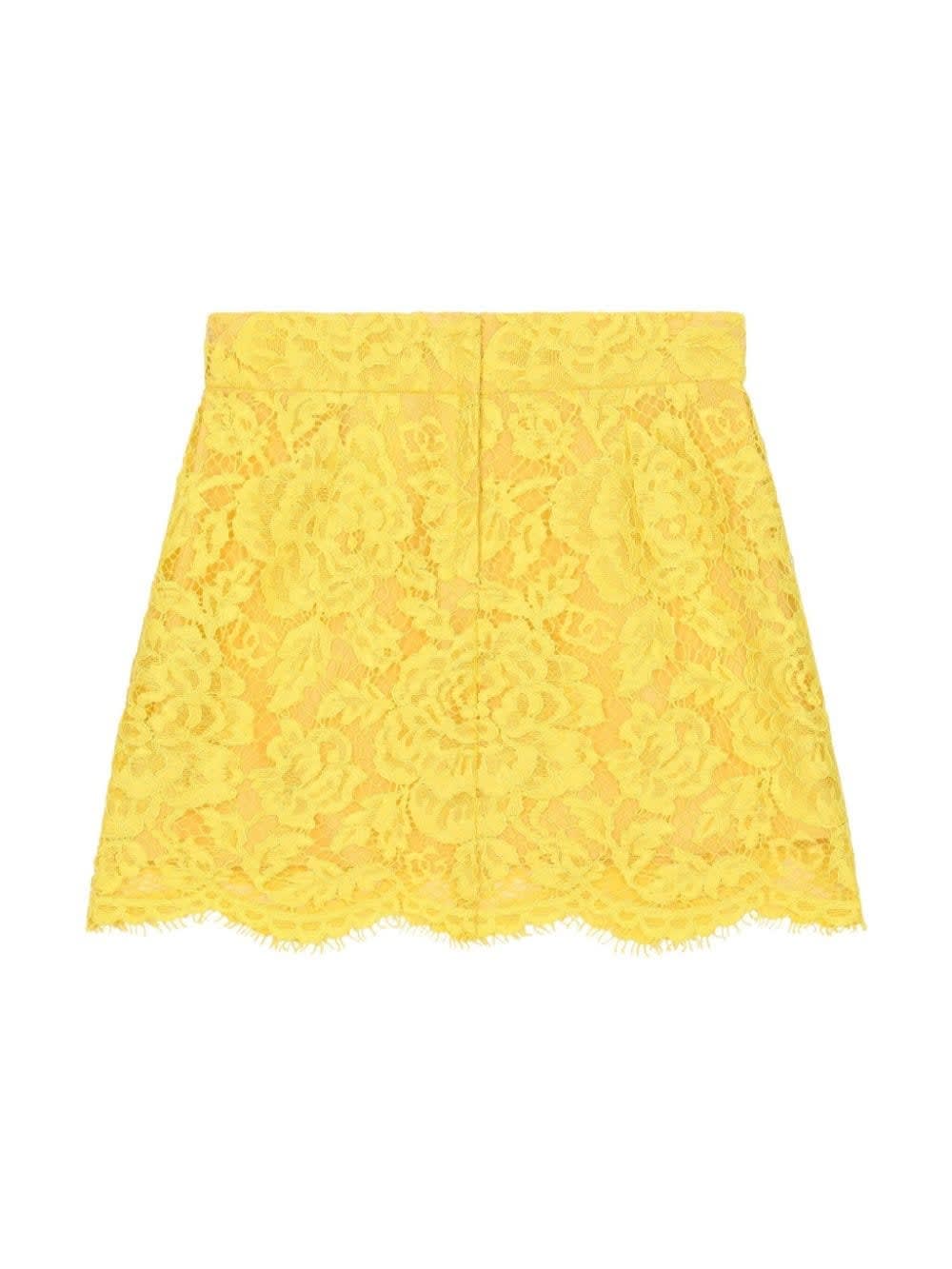 Shop Dolce & Gabbana Short Yellow Lace Skirt