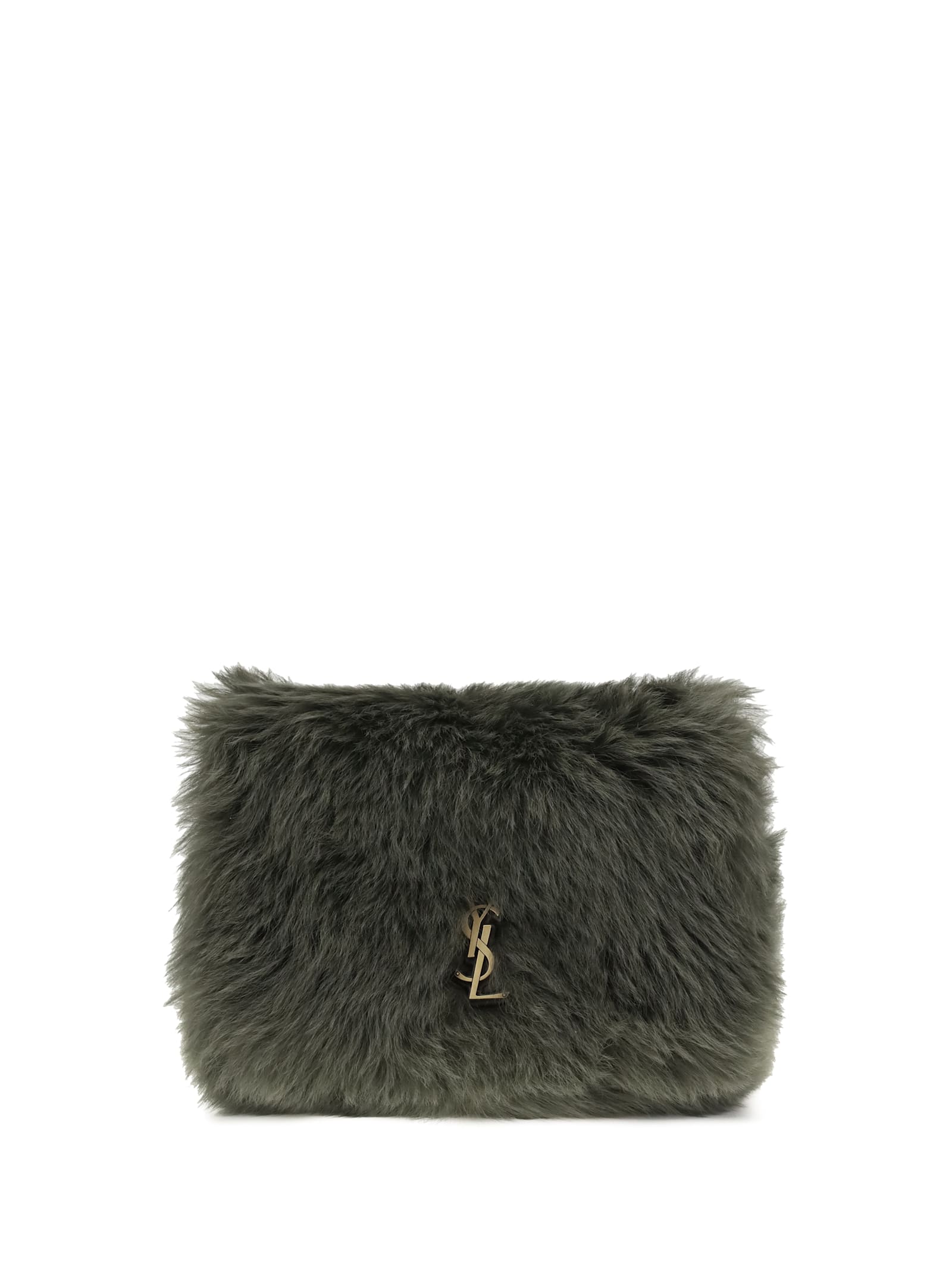 Saint Laurent Jamie Medium Shearling Shoulder Bag In Green