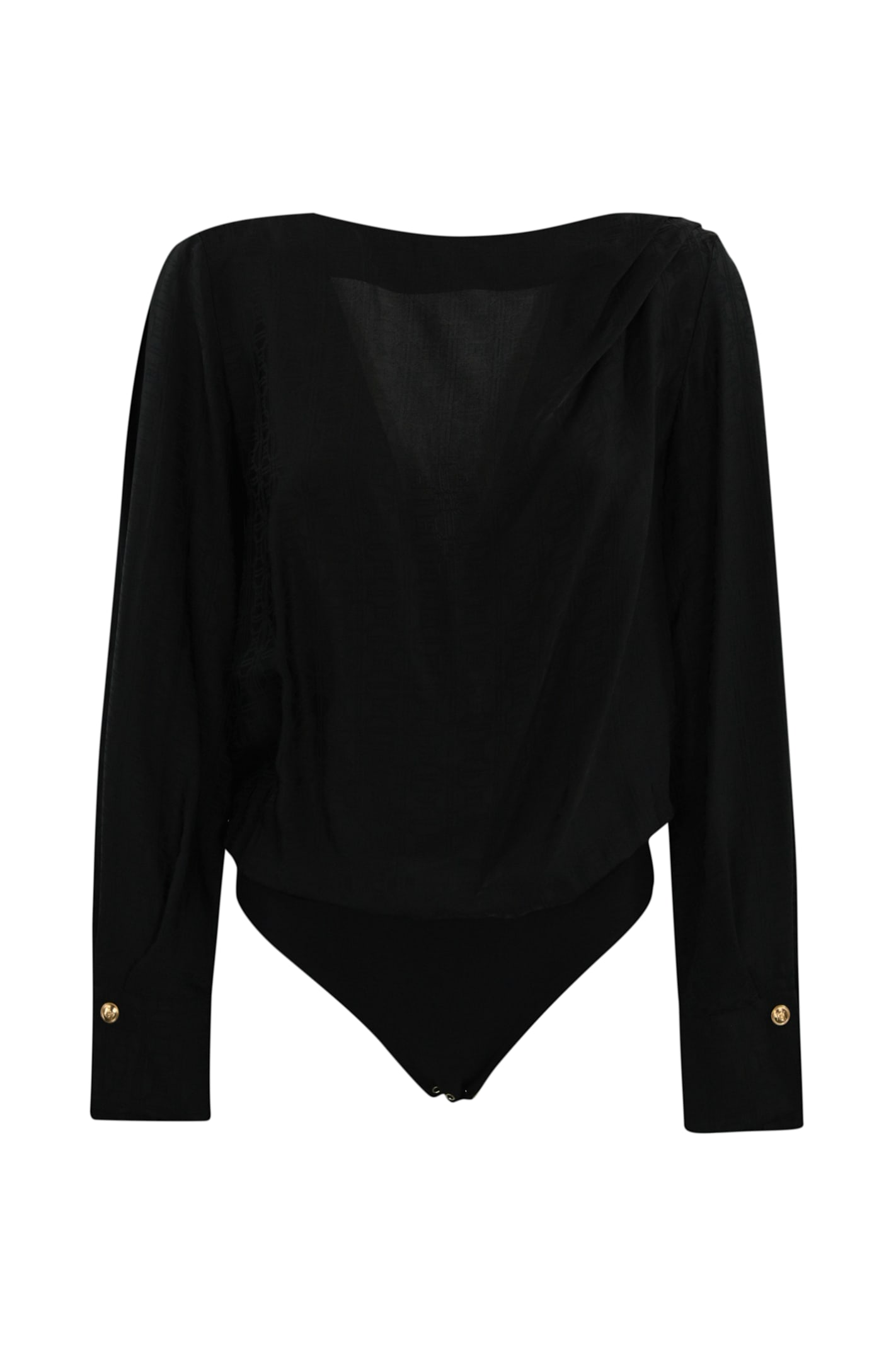 Shop Elisabetta Franchi Jacquard Satin Body Shirt With Necklace In Nero