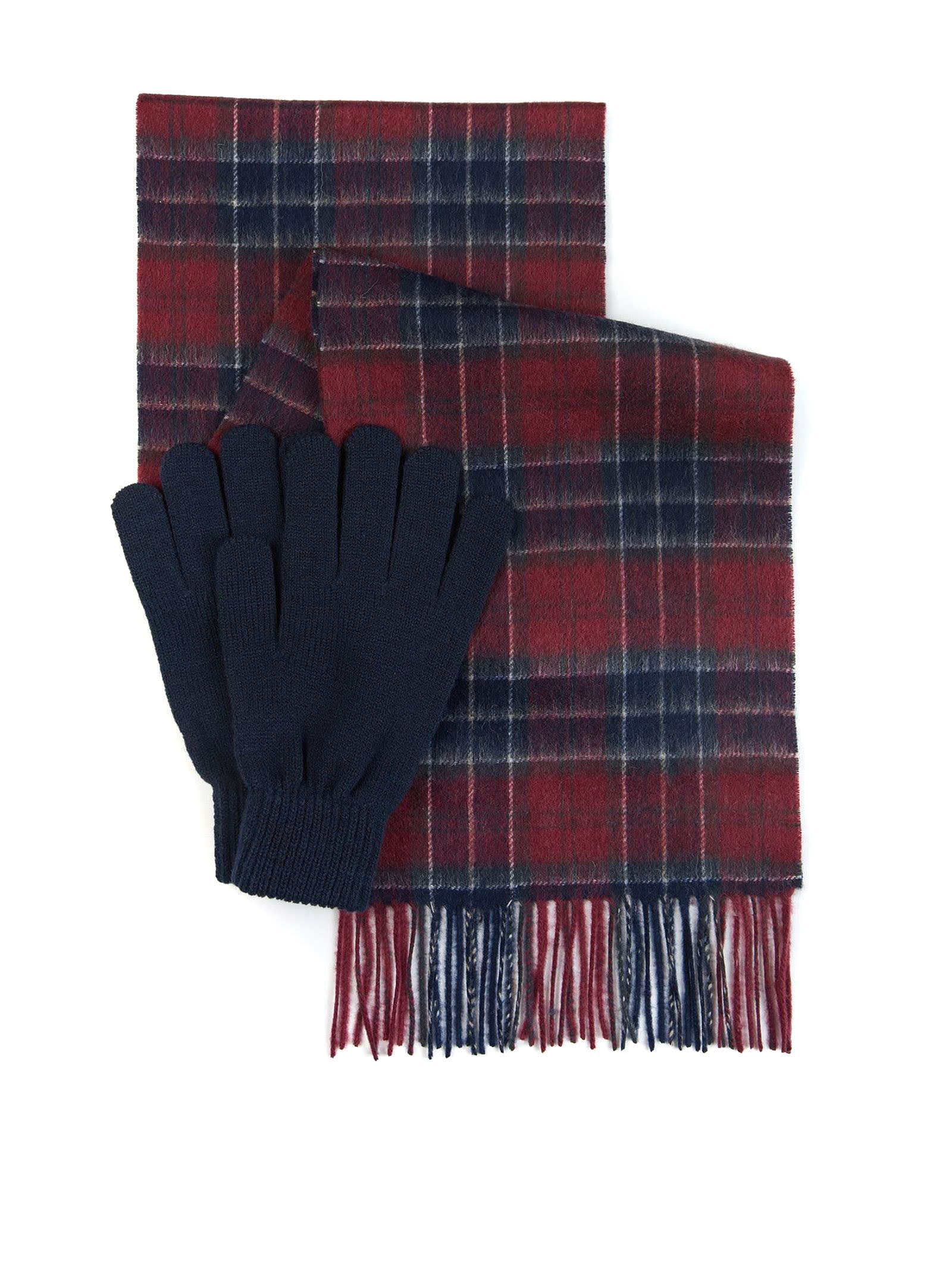 Barbour Red Lambswool Scarf And Gloves Set