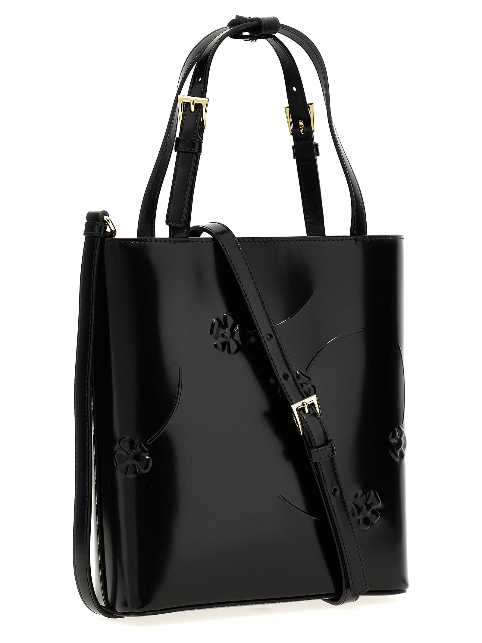 Shop Prada Flower Mini Shopping Bag In Black