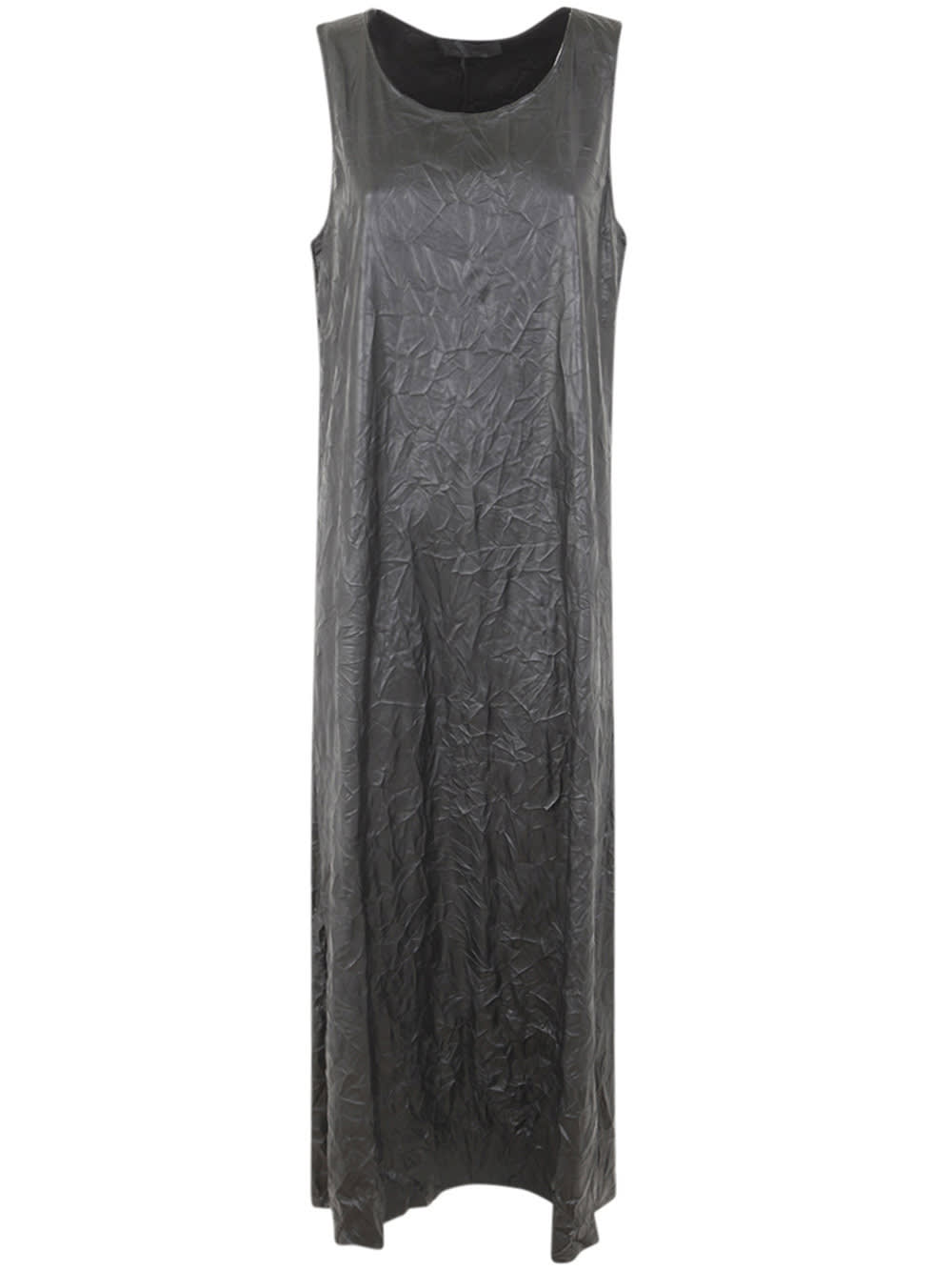 Crinkled Faux Leather Long Dress