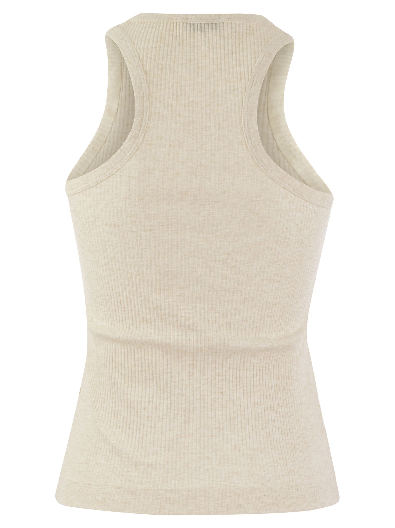 Shop Peserico Ribbed Top In Cotton Yarn In Sand