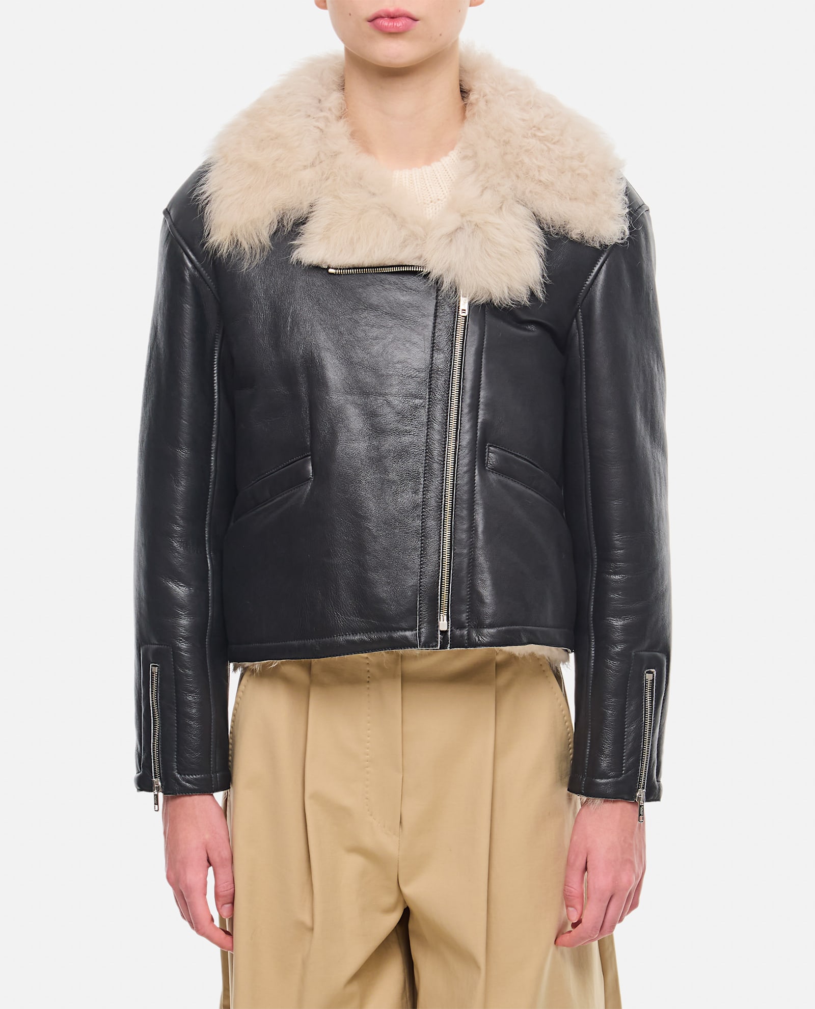 Shop Durazzi Milano Shearling Biker Jacket In Black