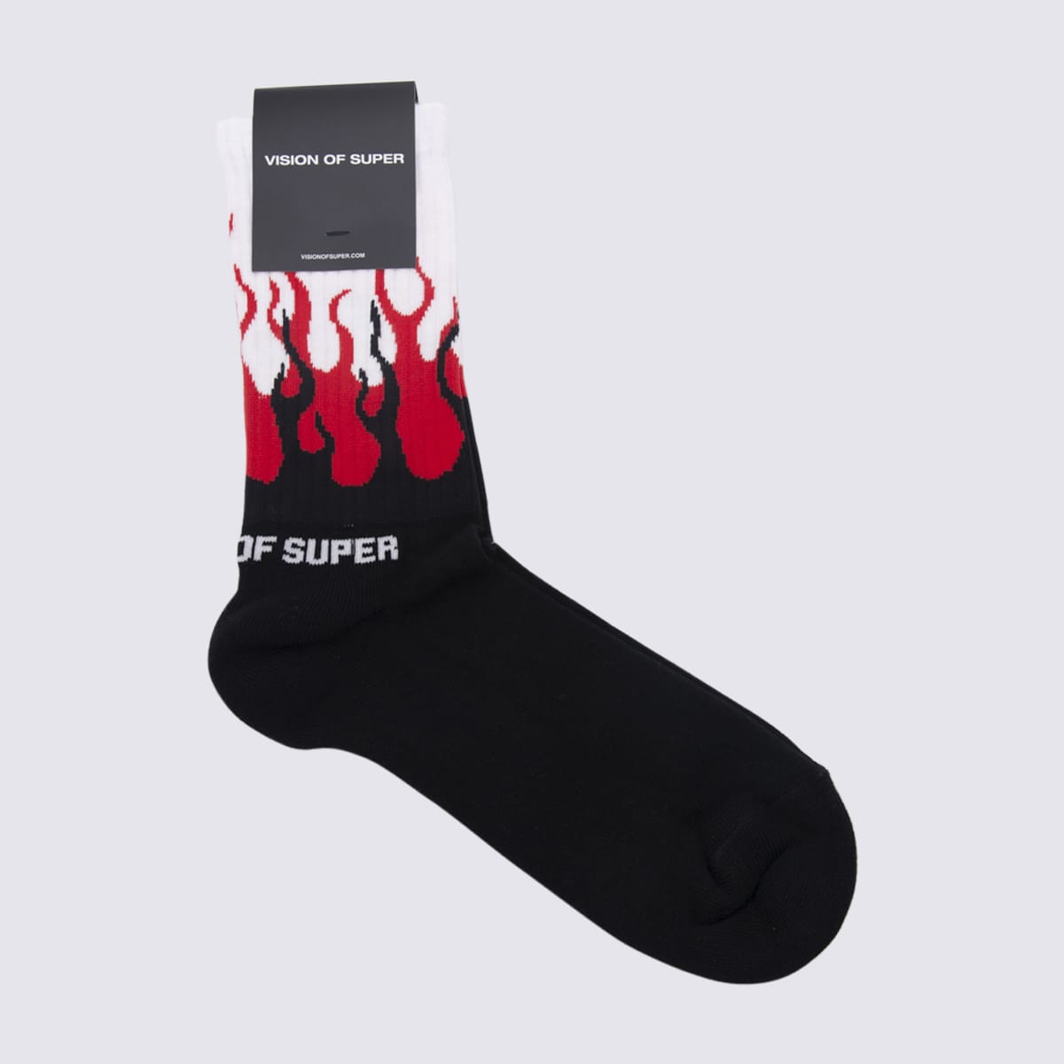 Vision Of Super Black Cotton Blend Socks In Red Double Flames