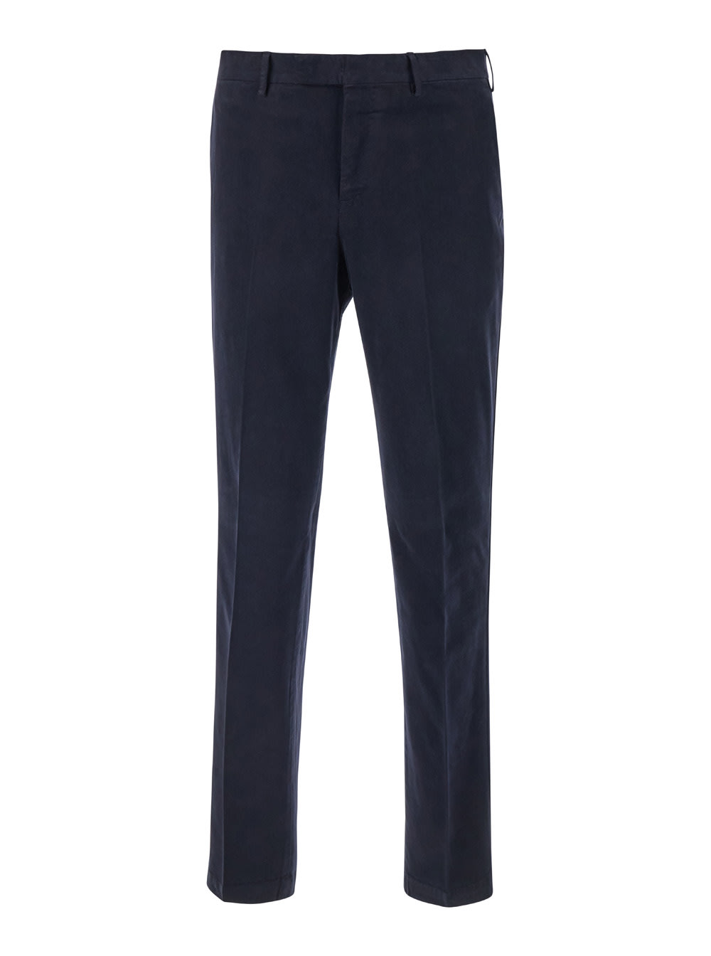 Shop Pt Torino Dark Blue Slim Pants With Concealed Closure In Cotton Man