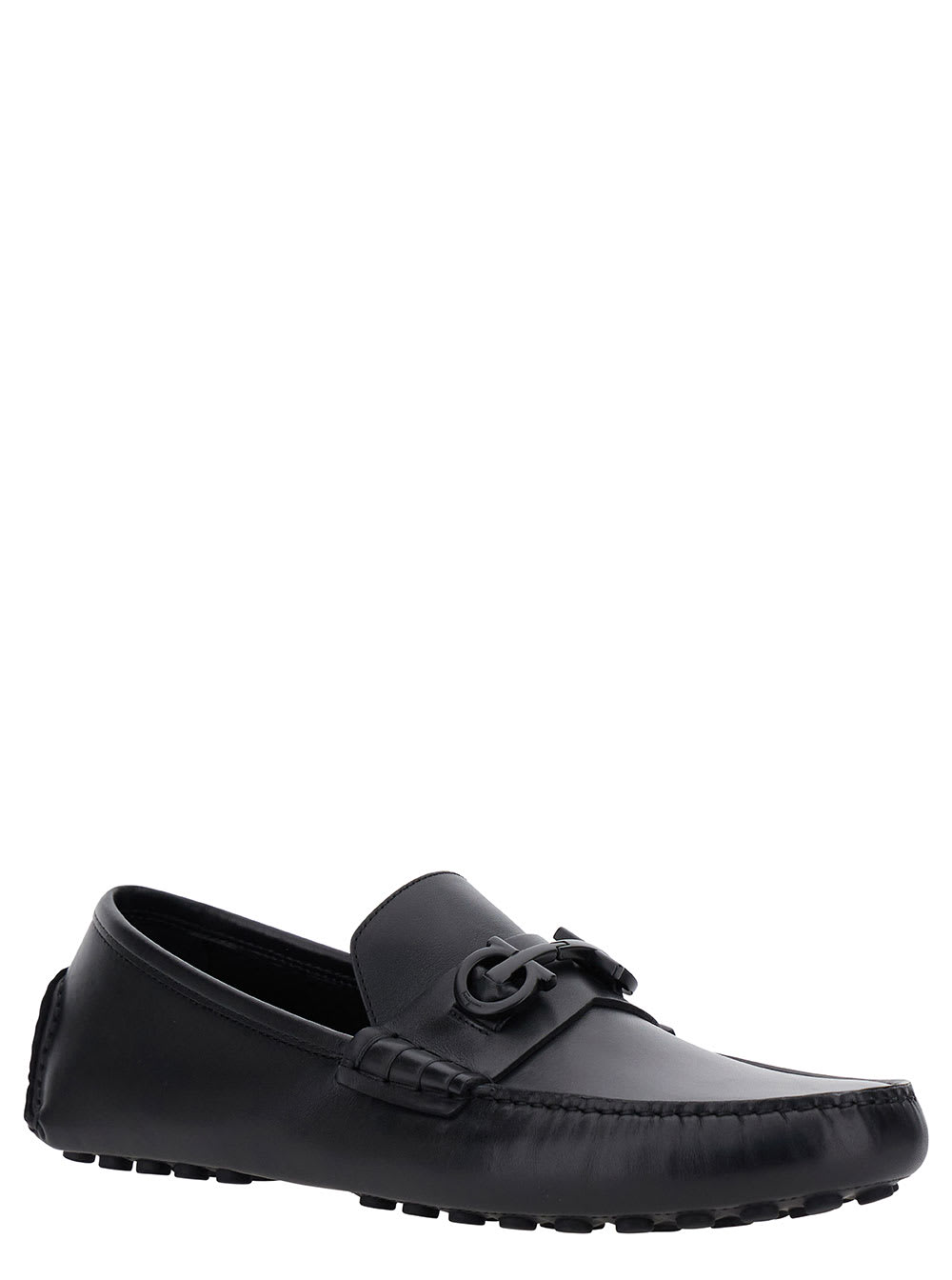 Shop Ferragamo Black Loafers With Tonal Gancini Detail In Leather Man