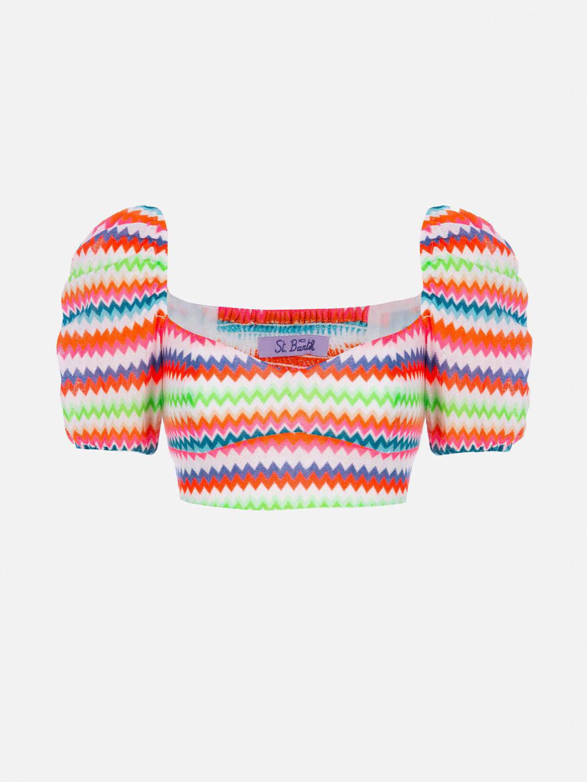 Shop Mc2 Saint Barth Woman Raschel Knit Cropped Top In Multicolor