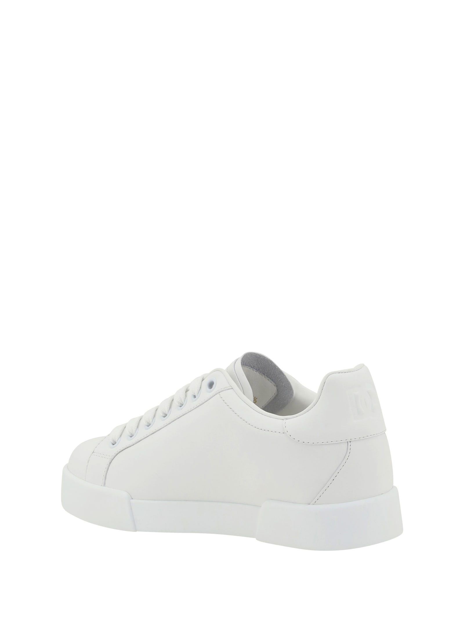 Dolce & Gabbana Portofino Low-top Leather Sneakers With Lateral Monogram In Neutral