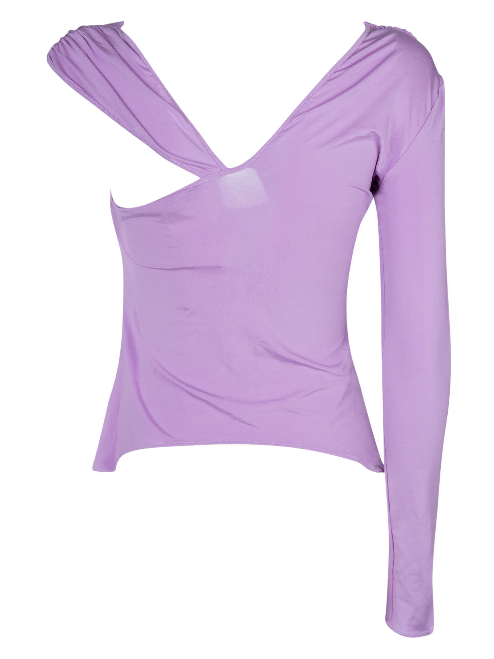 Shop Nensi Dojaka One-sleeve V-neck Draped Top In Lavender