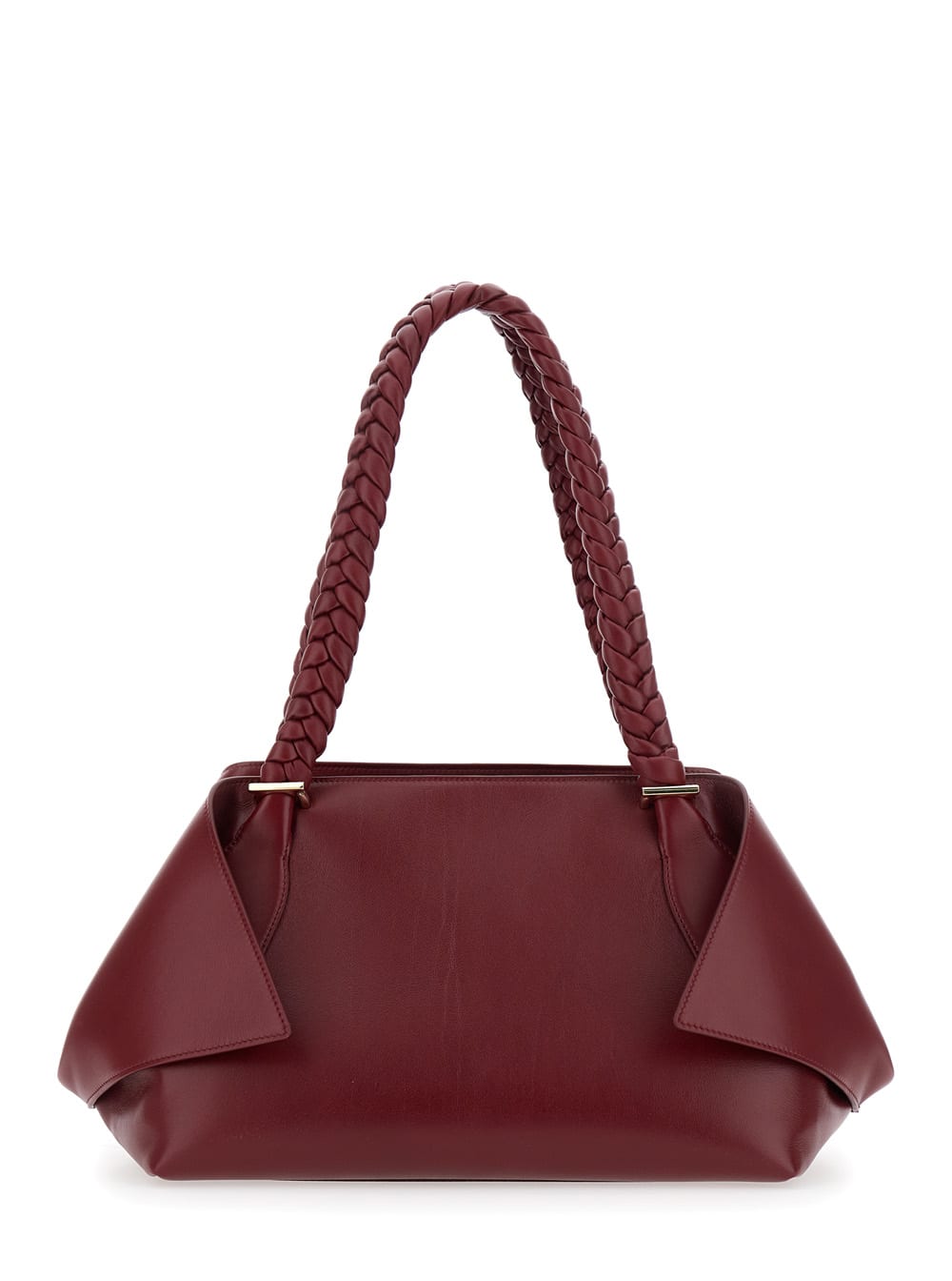 Ferragamo The Scarf Bag Bordeaux Shoulder Bag With Braided Handles And Folded Corners In Leather Woman In Burgundy