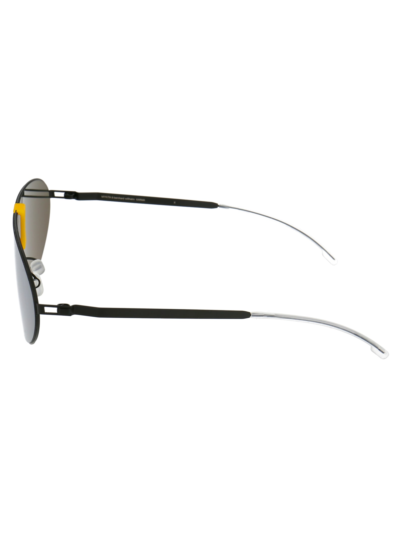 Shop Mykita Karma Sunglasses In 423 Mh40 Black/yellow Silver Shield