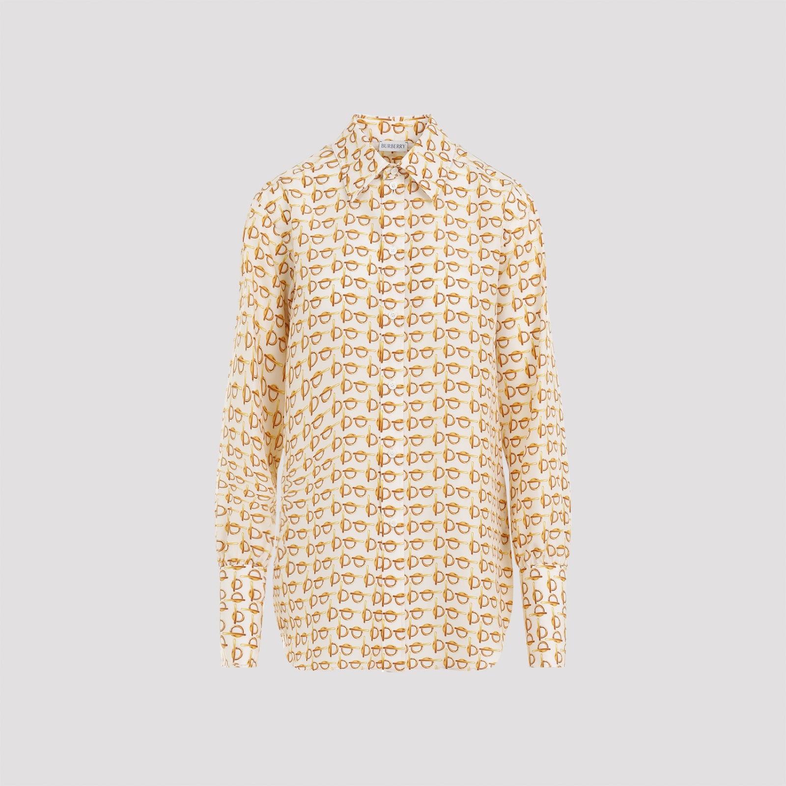 Shop Burberry Silk Shirt In Gold White