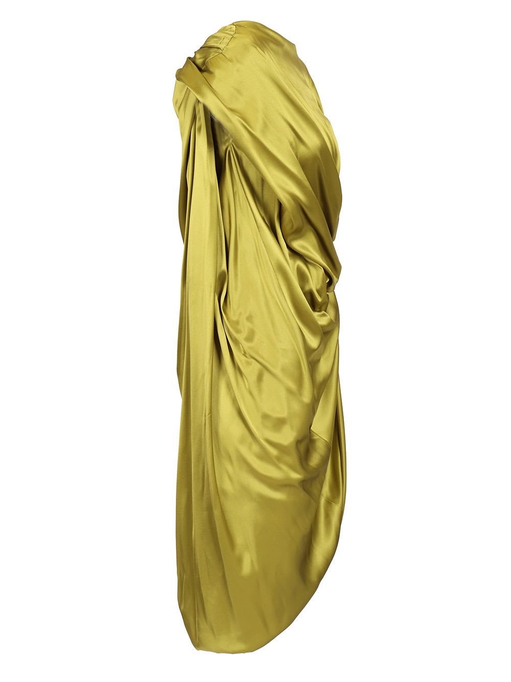 Dries Van Noten Asymmetric Neckline Draped Satin Short Sleeves In Green