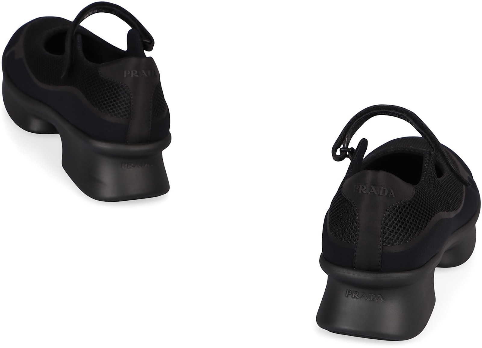 Prada Wavy Mesh Platform Ballerina Shoes In Black