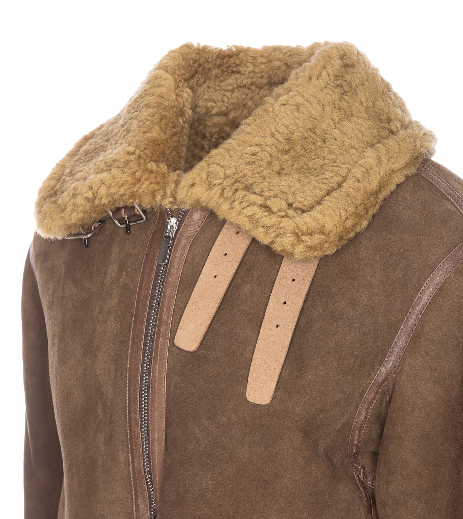 Shop Burberry Shearling Aviator Jacket In Brown