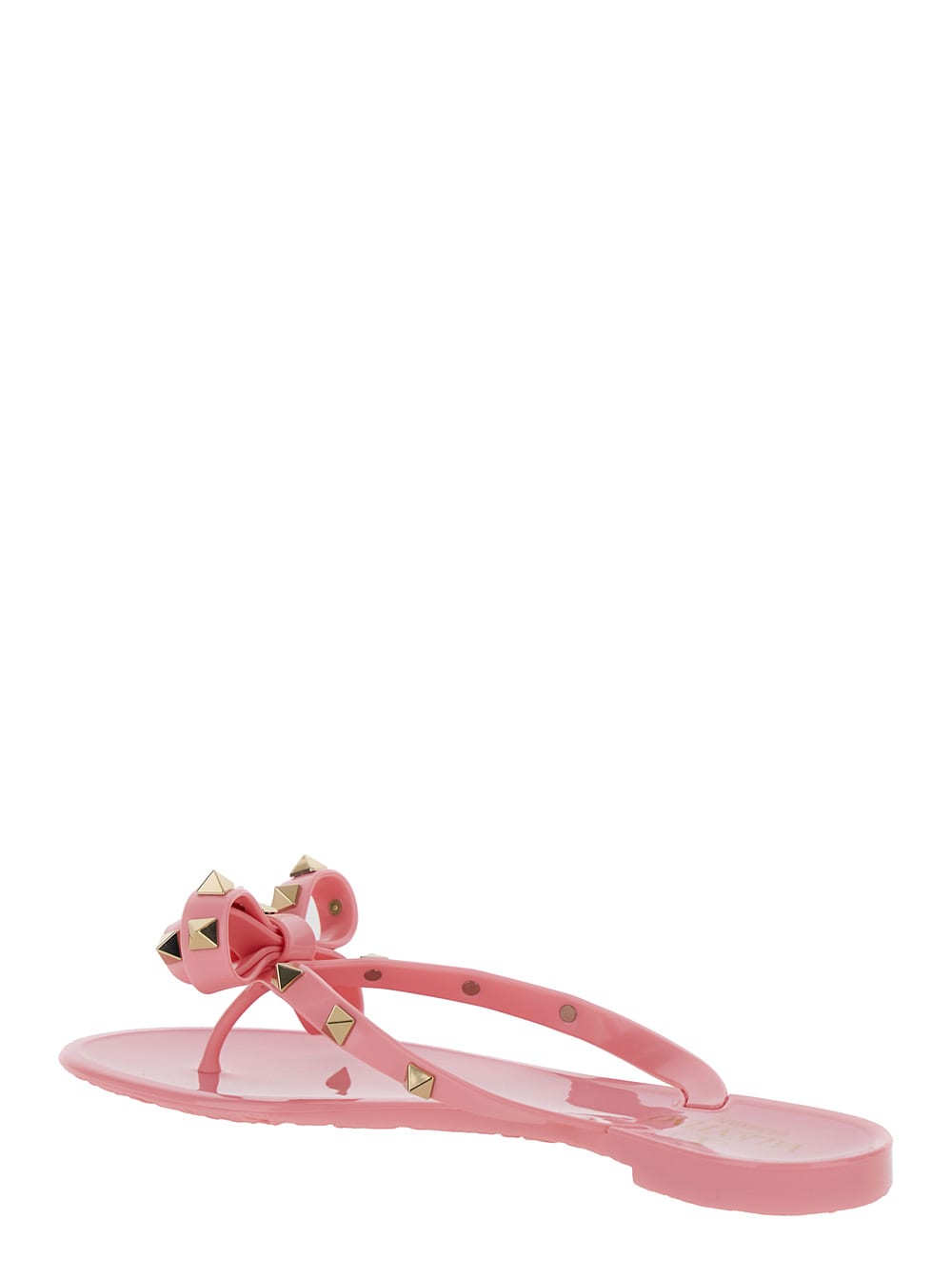 Shop Valentino Pink Thong Sandals With Bow Detail And Studs In Rubber Woman