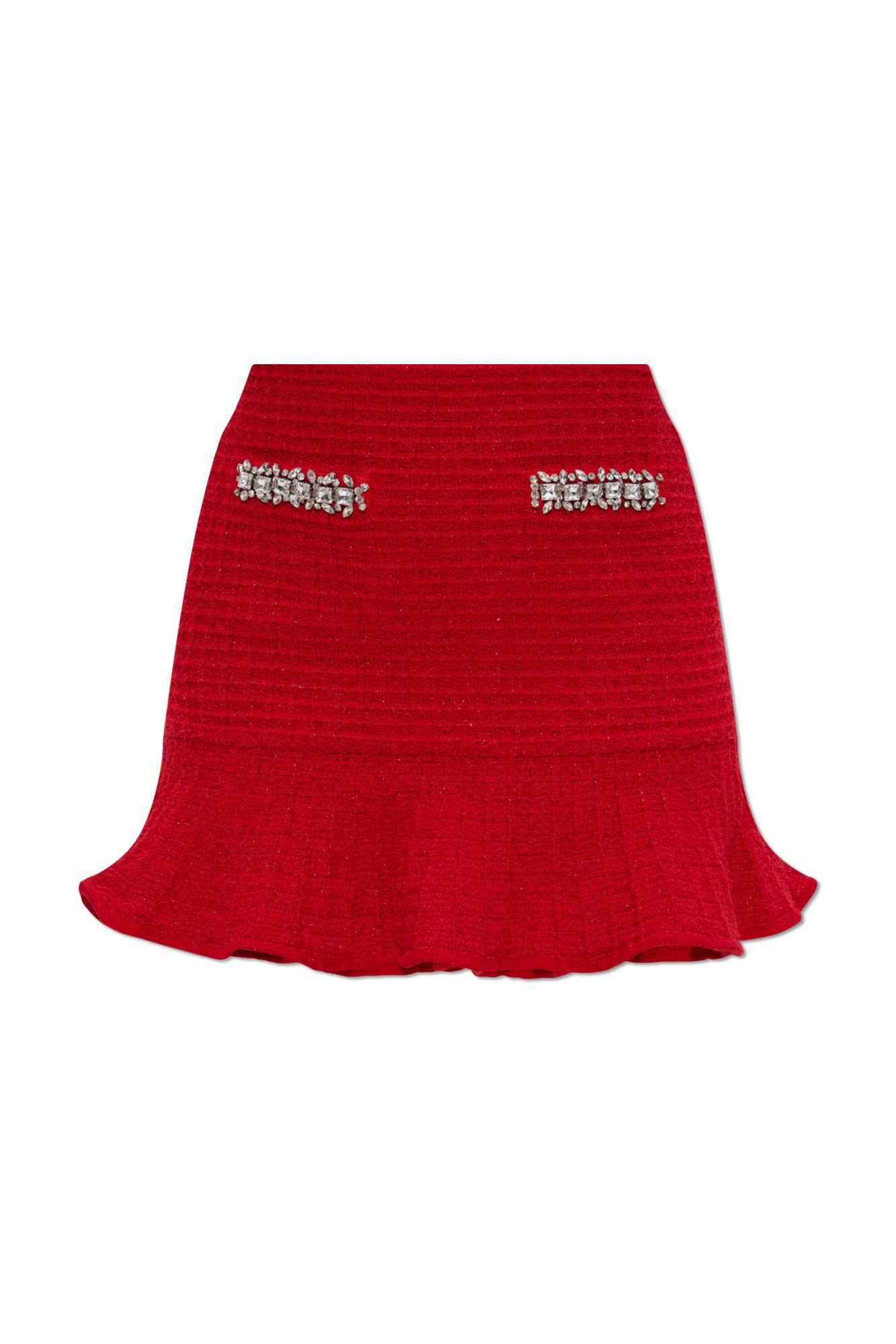 Shop Self-portrait Self Portrait Short Tweed Skirt In Red