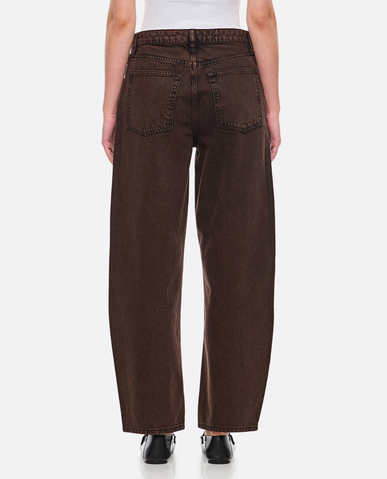 Shop Frame Long Barrel Denim Pants In Brown