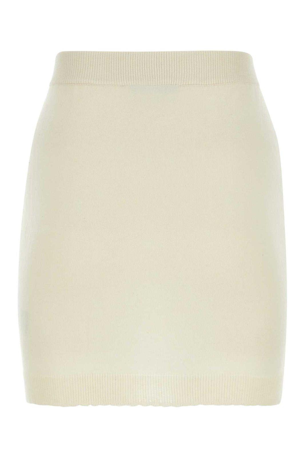 Shop Vivienne Westwood Orb-embroidered Scallop Hem Knitted Mini Skirt In Cream