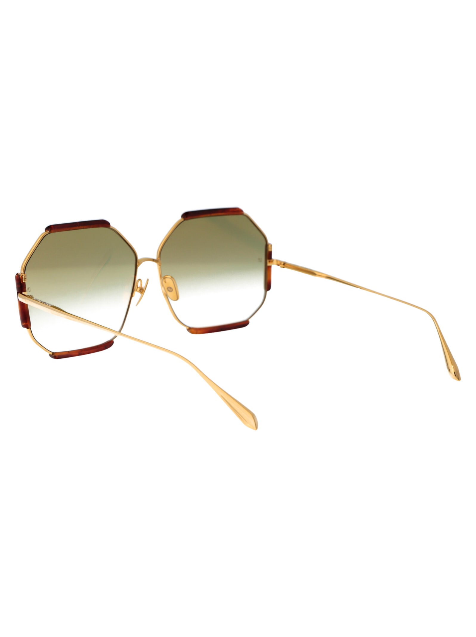 Shop Linda Farrow Margot Sunglasses In Yellowgold/honeyt-shell/greengrad