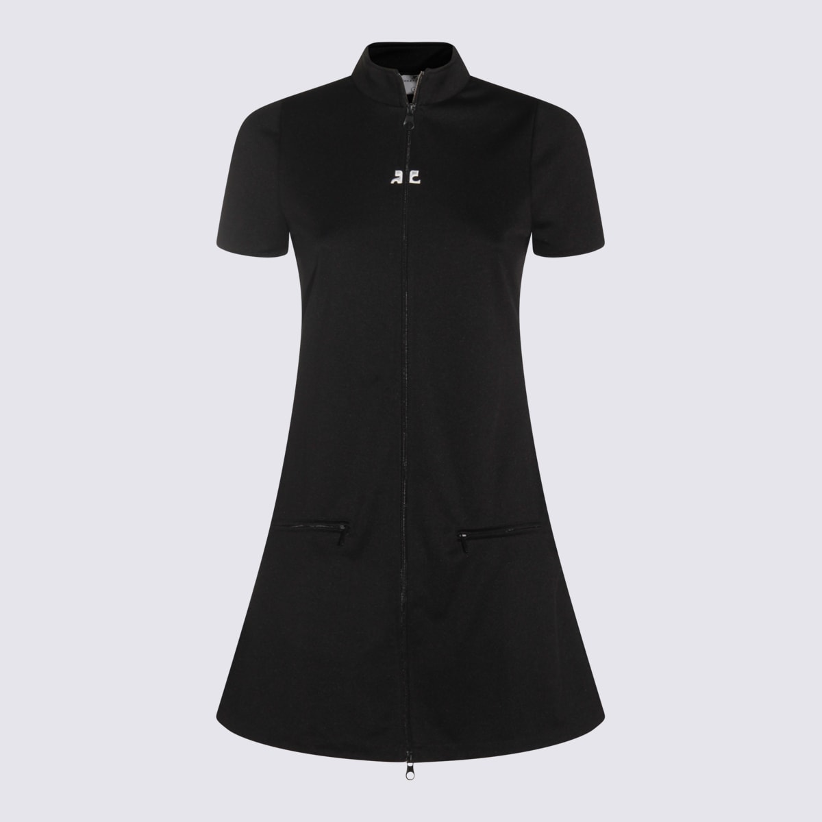 Courrèges Zip-front Short-sleeve Dress In Black