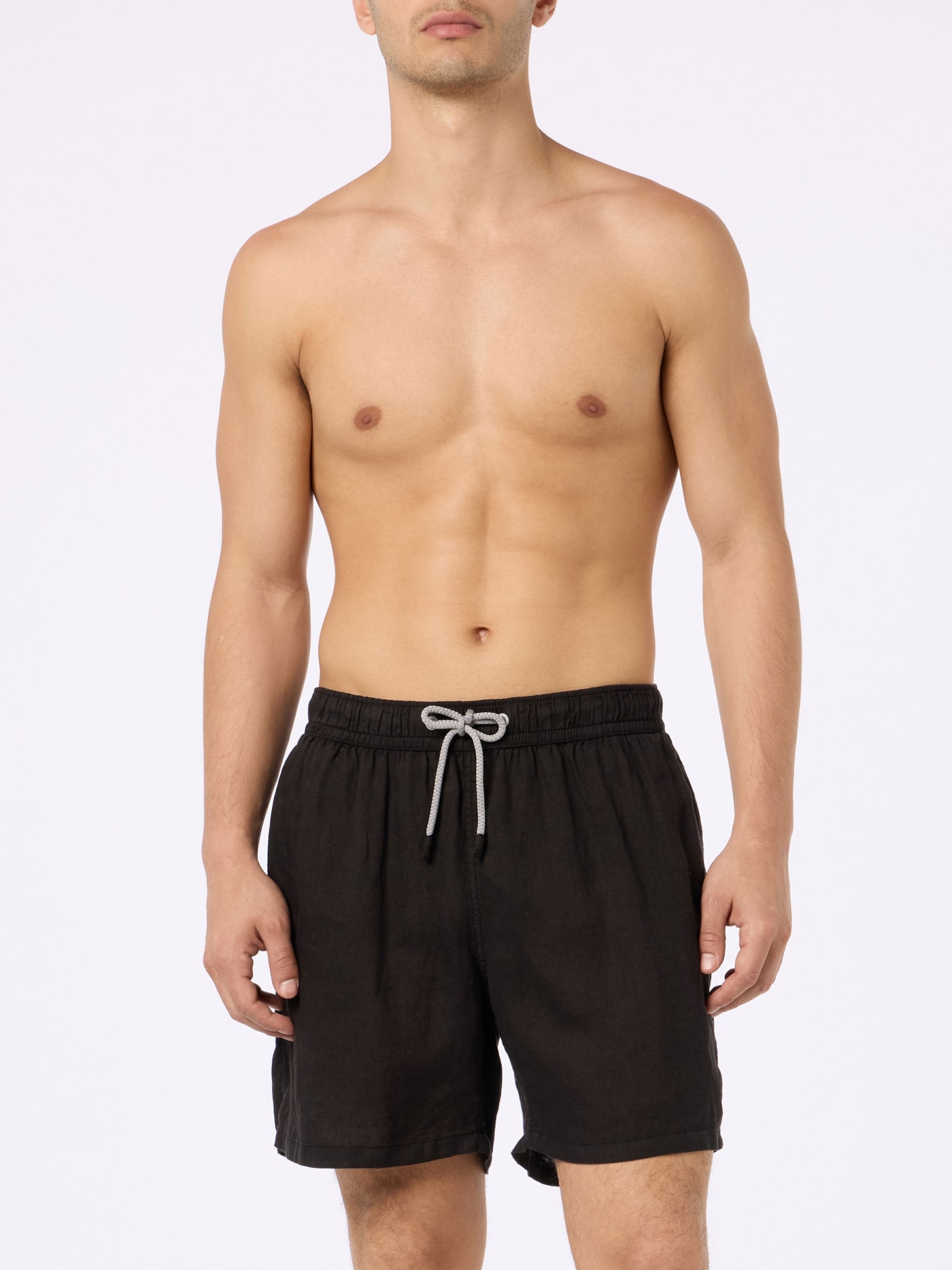 MC2 SAINT BARTH MAN MID-LENGTH BLACK LINEN SWIM-SHORTS GUSTAVIA