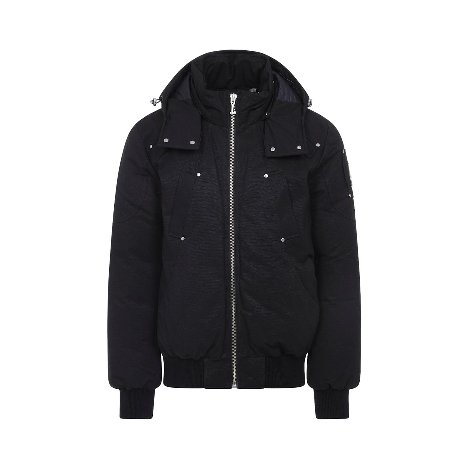 Moose Knuckles Shearling Trim Down Bomber Jacket In Black