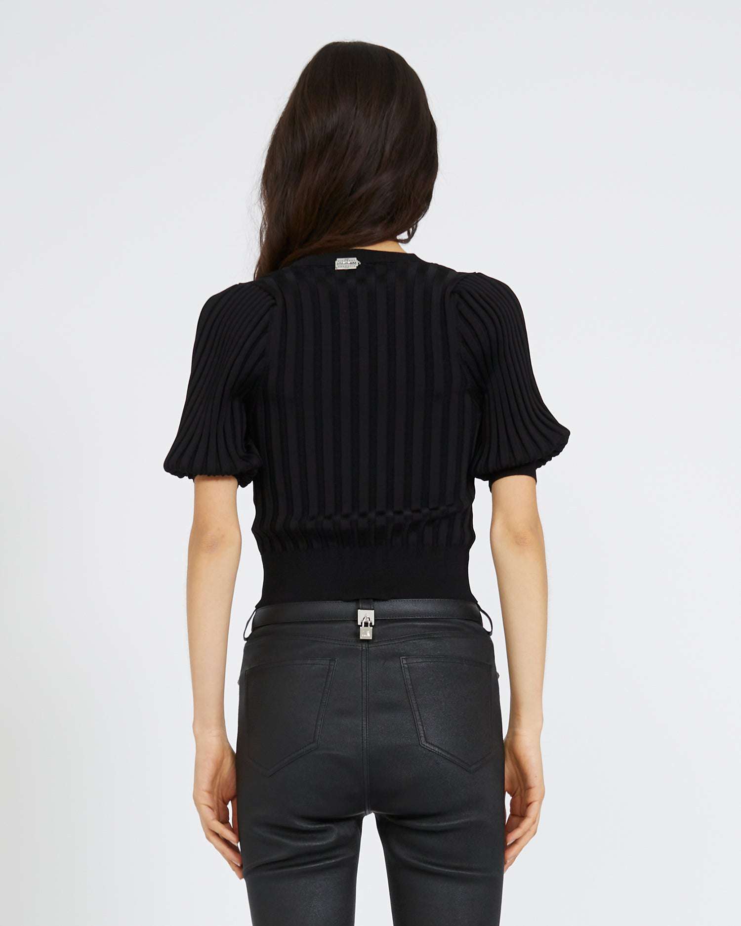 Shop John Richmond Crop Top With Puff Sleeves In Nero