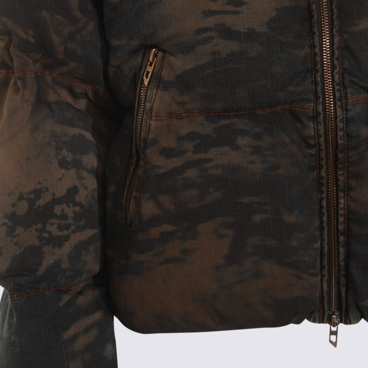 Diesel Brown And Blue Cotton W-aves-fur Down Jacket In Brown
