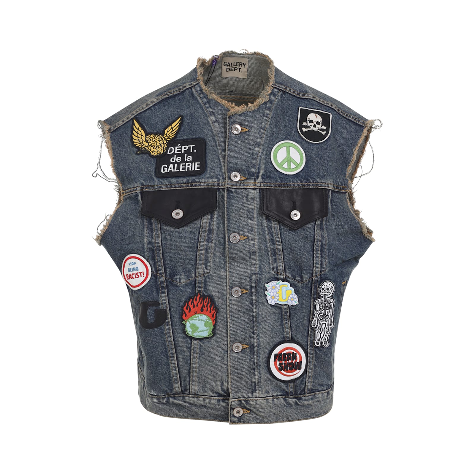 Gallery Dept. Mens Indigo Midnight Graphic-patches Denim Vest In Gray