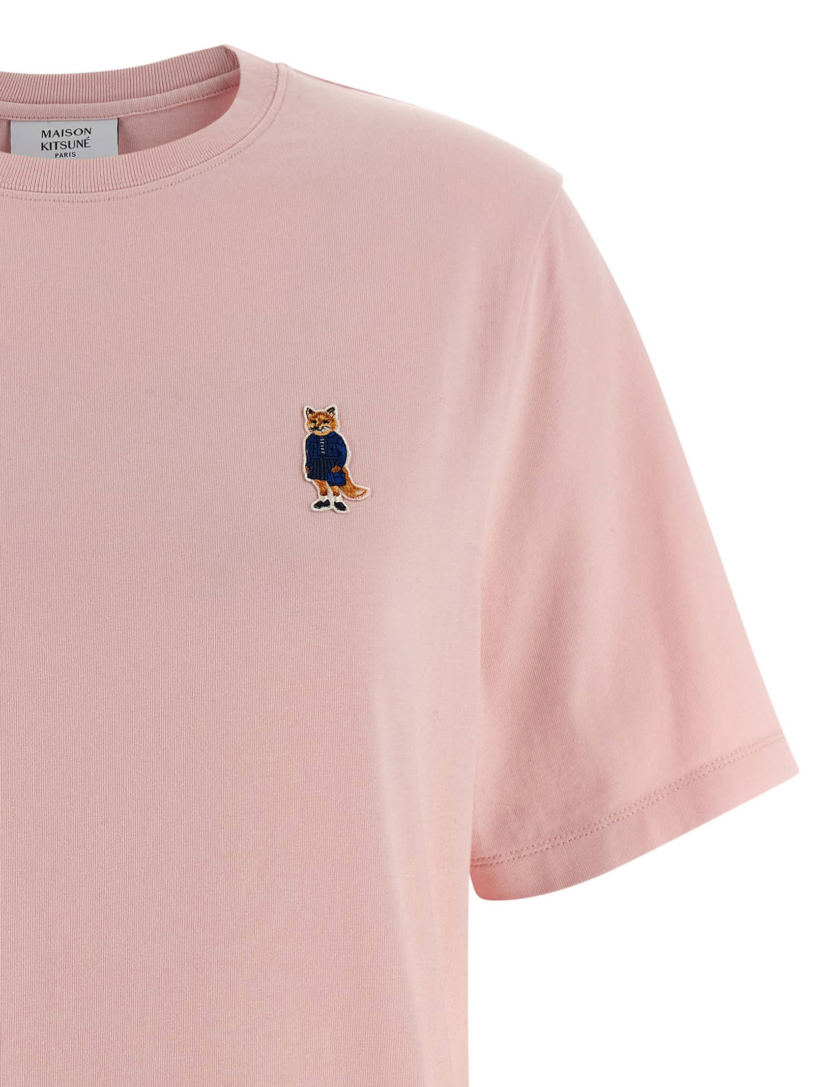Maison Kitsuné Fox Motif Cotton T-shirt Embroidered Detail In Pink