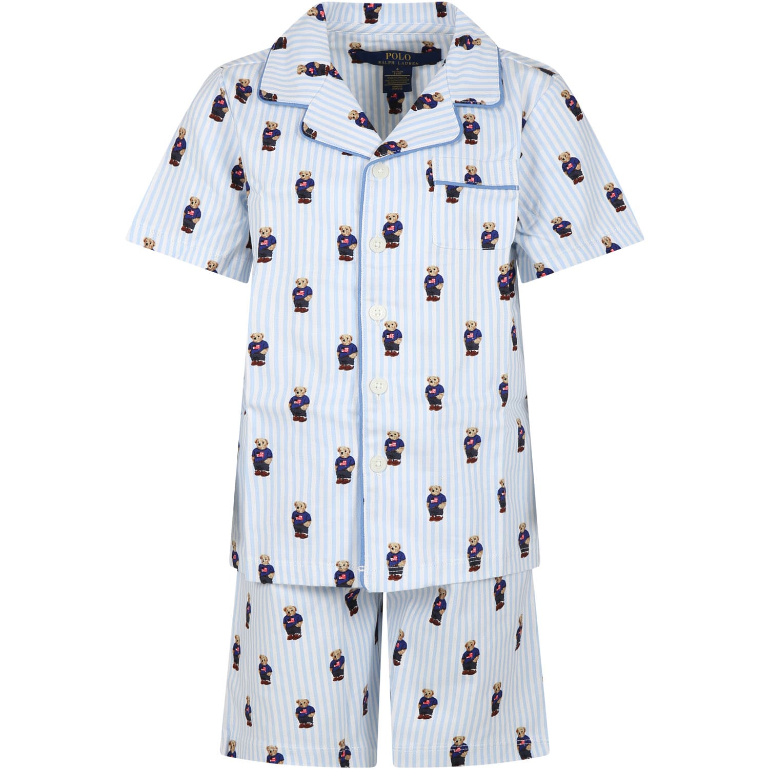 Shop Ralph Lauren Light Blue Cotton Pajamas For Boy With Bears