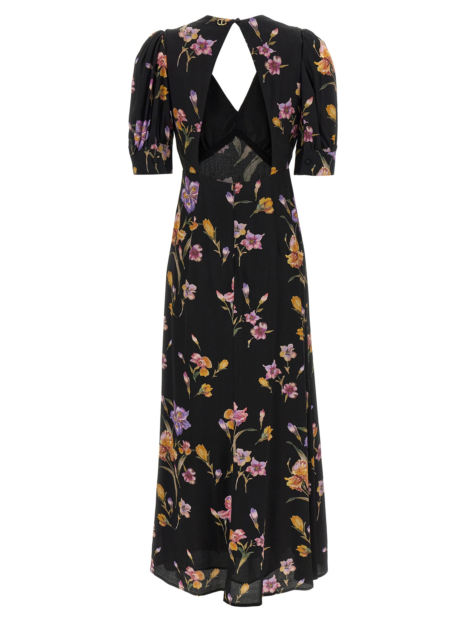 Twinset Floral-print Satin Maxi Dress In Black
