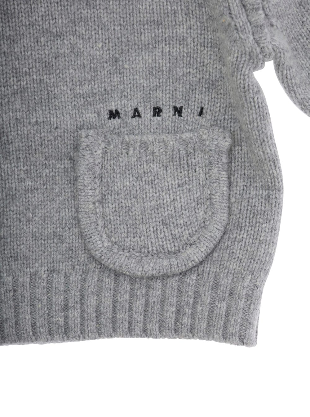 Marni Grey Crew Neck Sweater With Logo Lettering On The Front In Wool Blend Baby In Gray