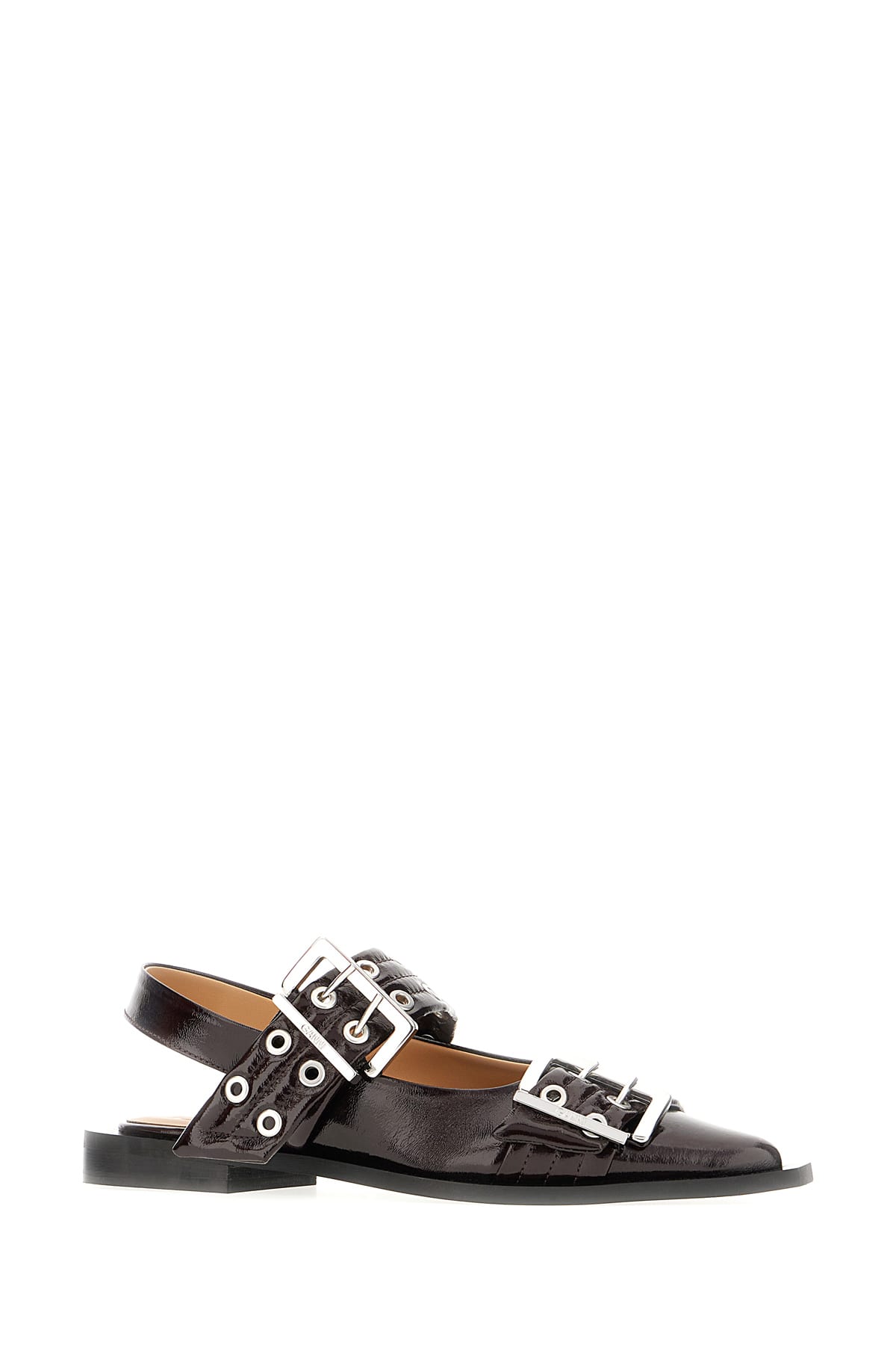 Ganni Aubergine Synthetic Leather Feminine Buckle Ballerinas In Brown