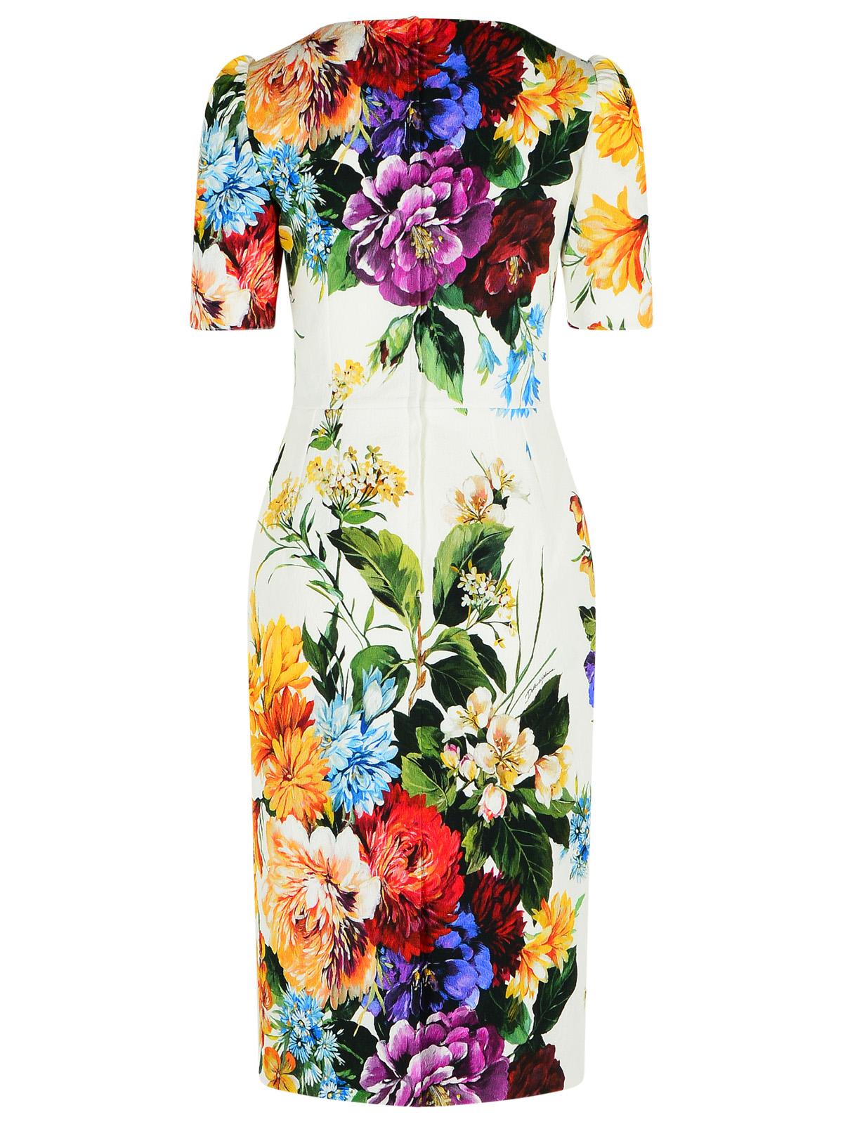 Dolce & Gabbana Midi Dress In Cretonne With A Bouquet Print In Multi