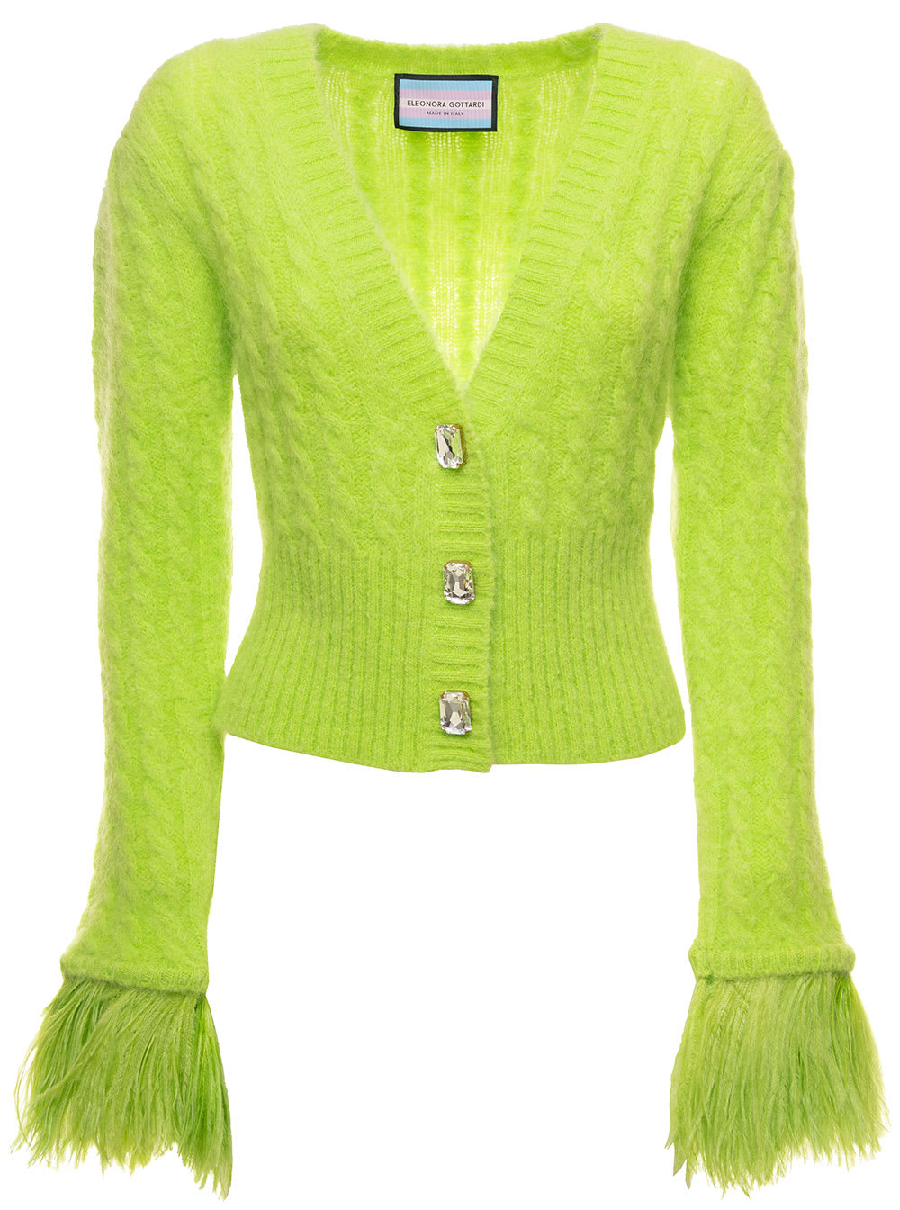 Green Feathers Knitted Cardigan In Mohair Woman Eleonora Gottardi