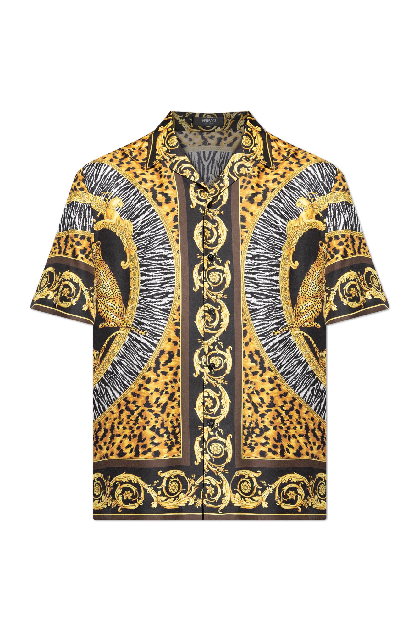 Versace Leopard Printed Short-sleeved Shirt In Multi
