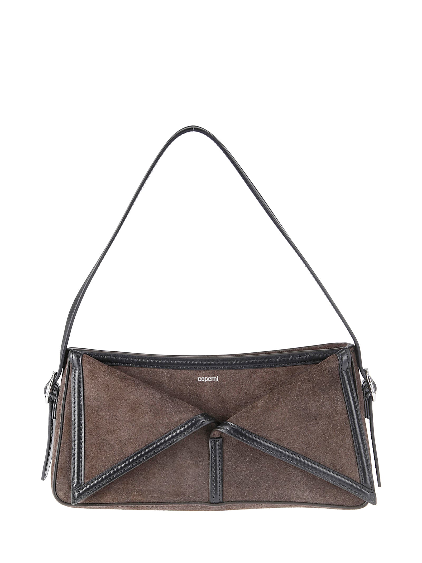 Shop Coperni Suede Belt Baguette Bag In Brown