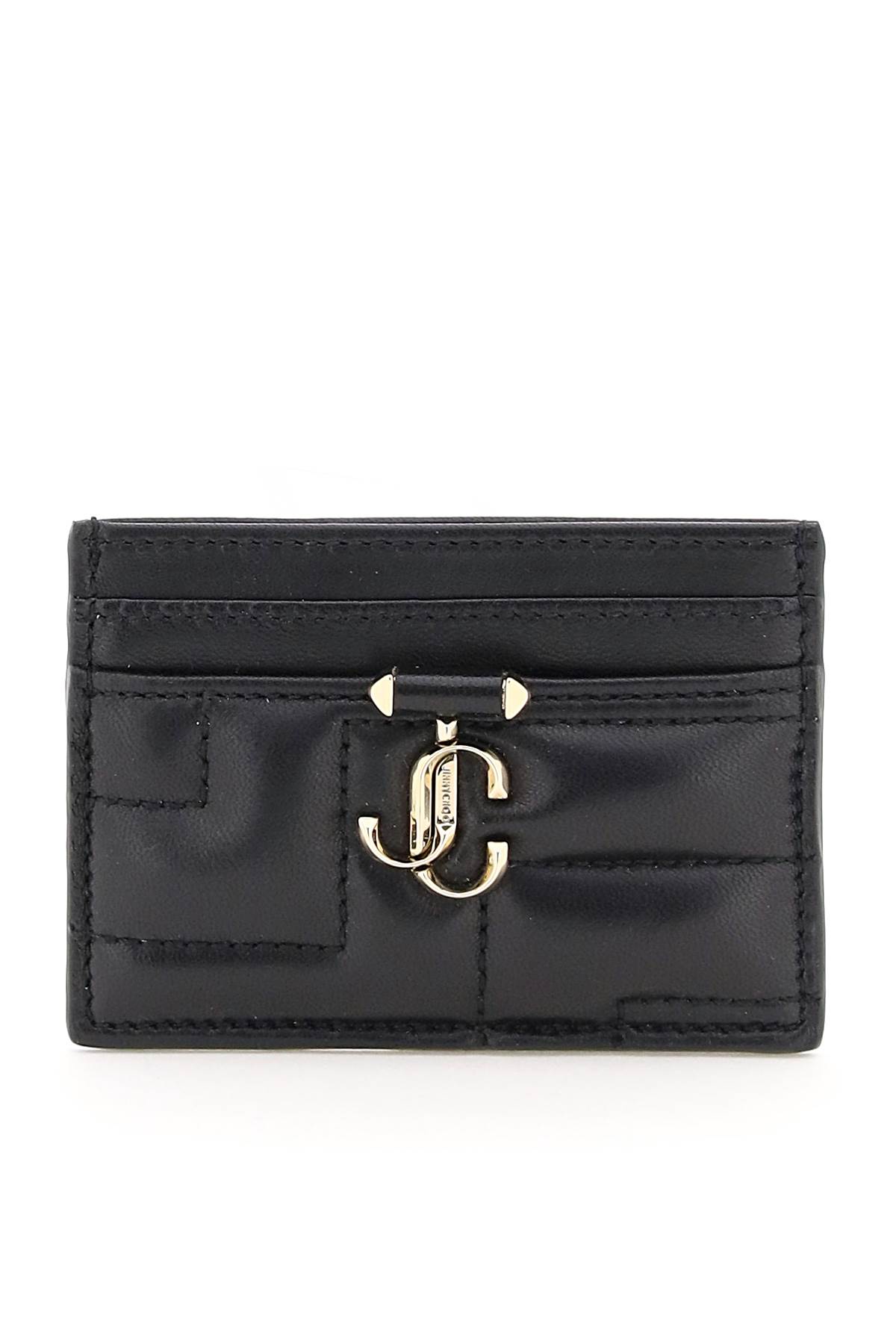 Shop Jimmy Choo Quilted Nappa Leather Card Holder In Black Light Gold (black)