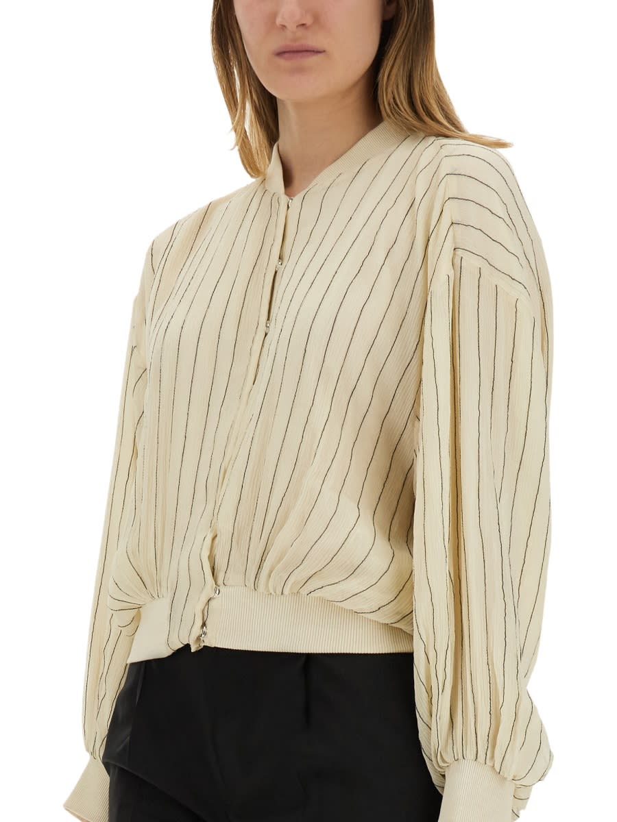 Alysi Silk Bomber Jacket With Subtle Stripes In Ivory