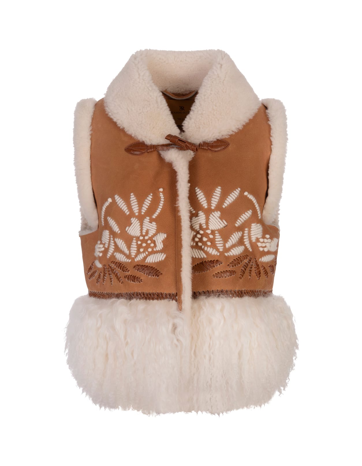 Shearling Short Gilet With Embroidery And Fur