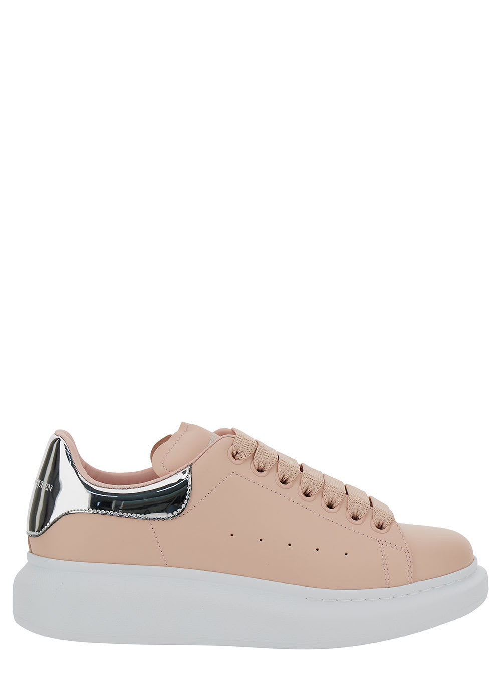 Low Top Sneakers With Oversized Platform And Metallic Heel Tab In Leather