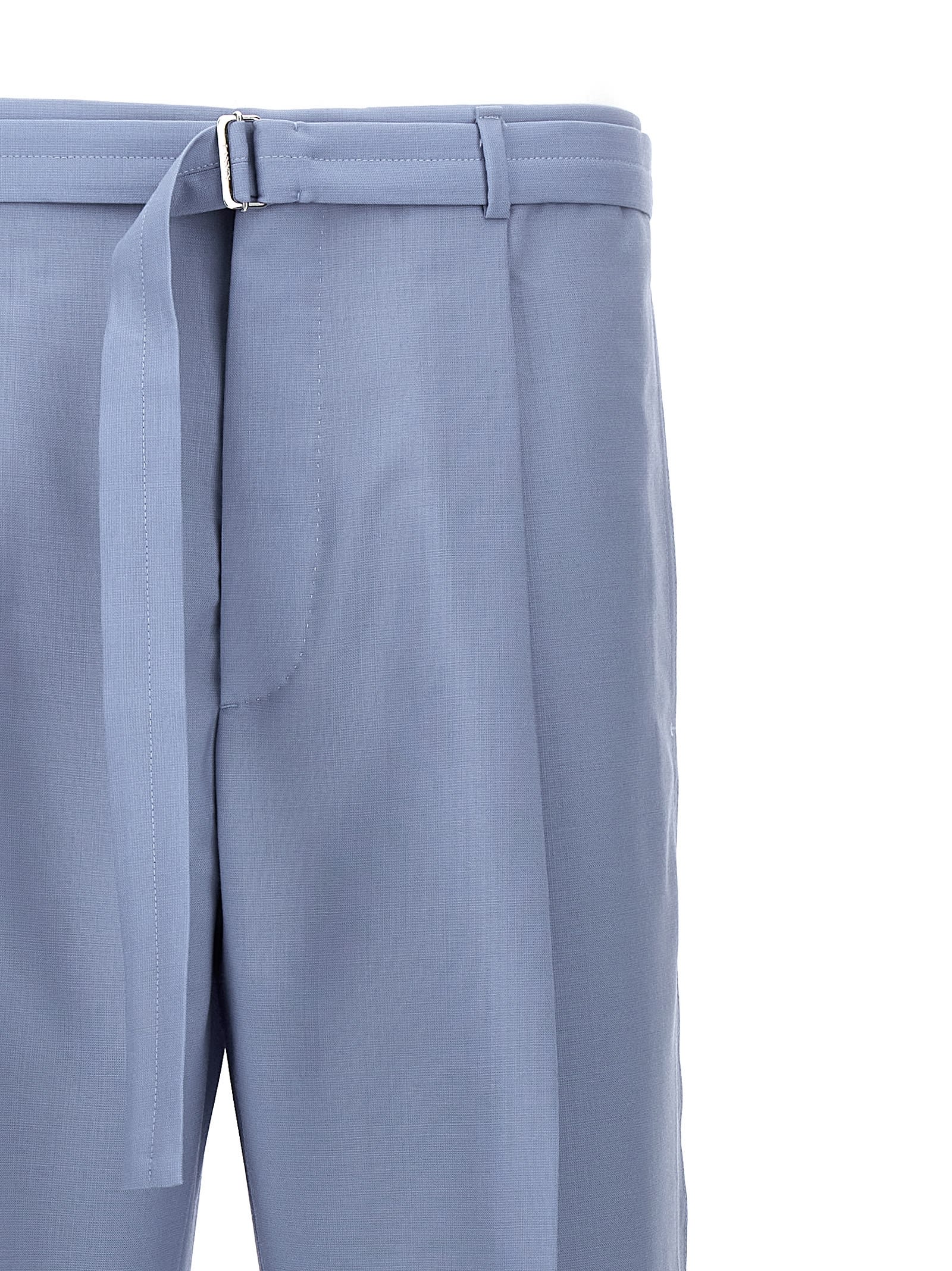 Shop Lanvin Front Pleat Pants In Light Blue