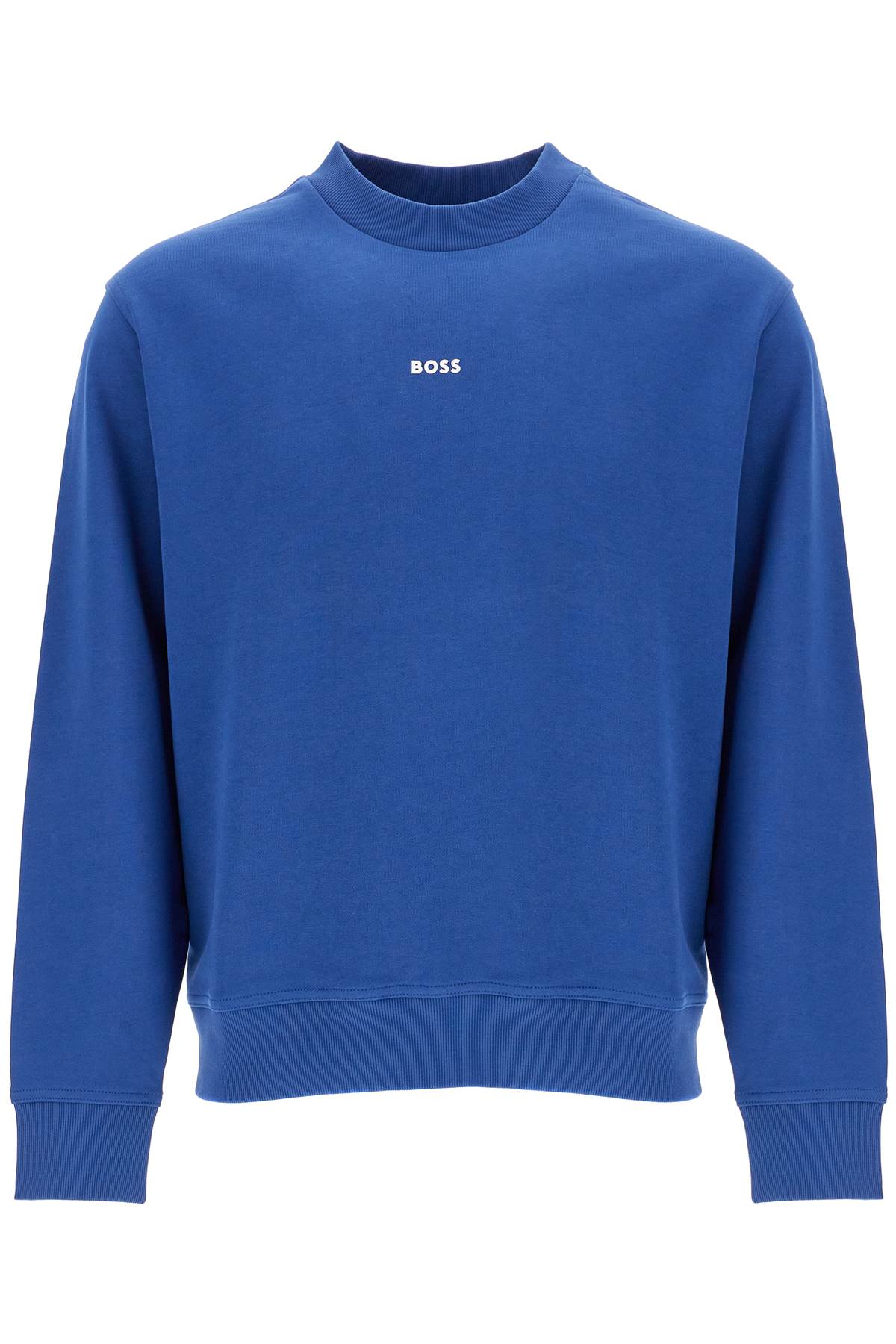 Mens Crew Neck Cotton Sweatshirt Blue Long Sleeves