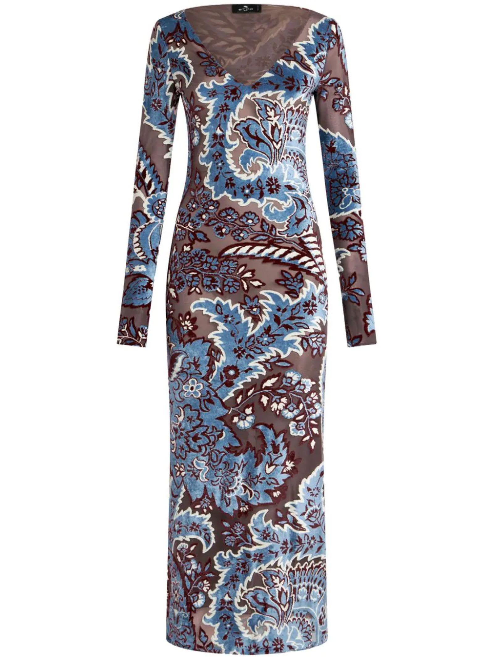 Shop Etro Tulle And Jacquard Velvet Dress In Multicolour