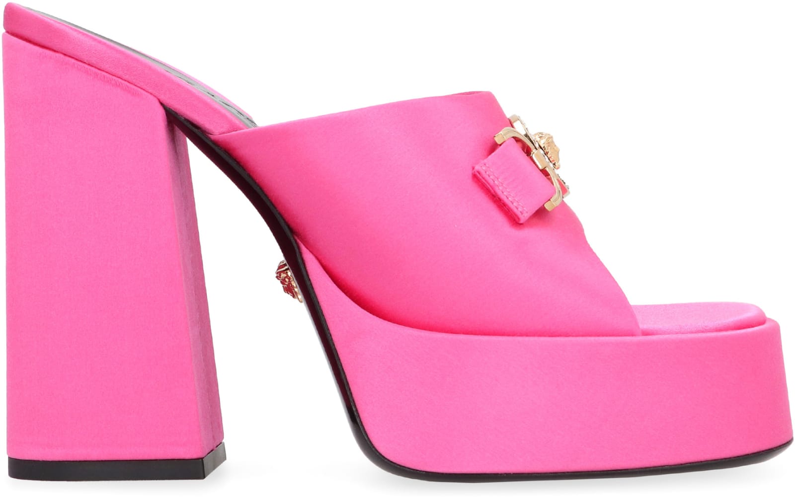 Versace 120 Medusa Platform Satin Mules In Pink