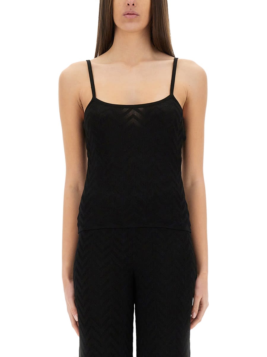 Shop Missoni Tone-on-tone Chevron Pattern Top In Black