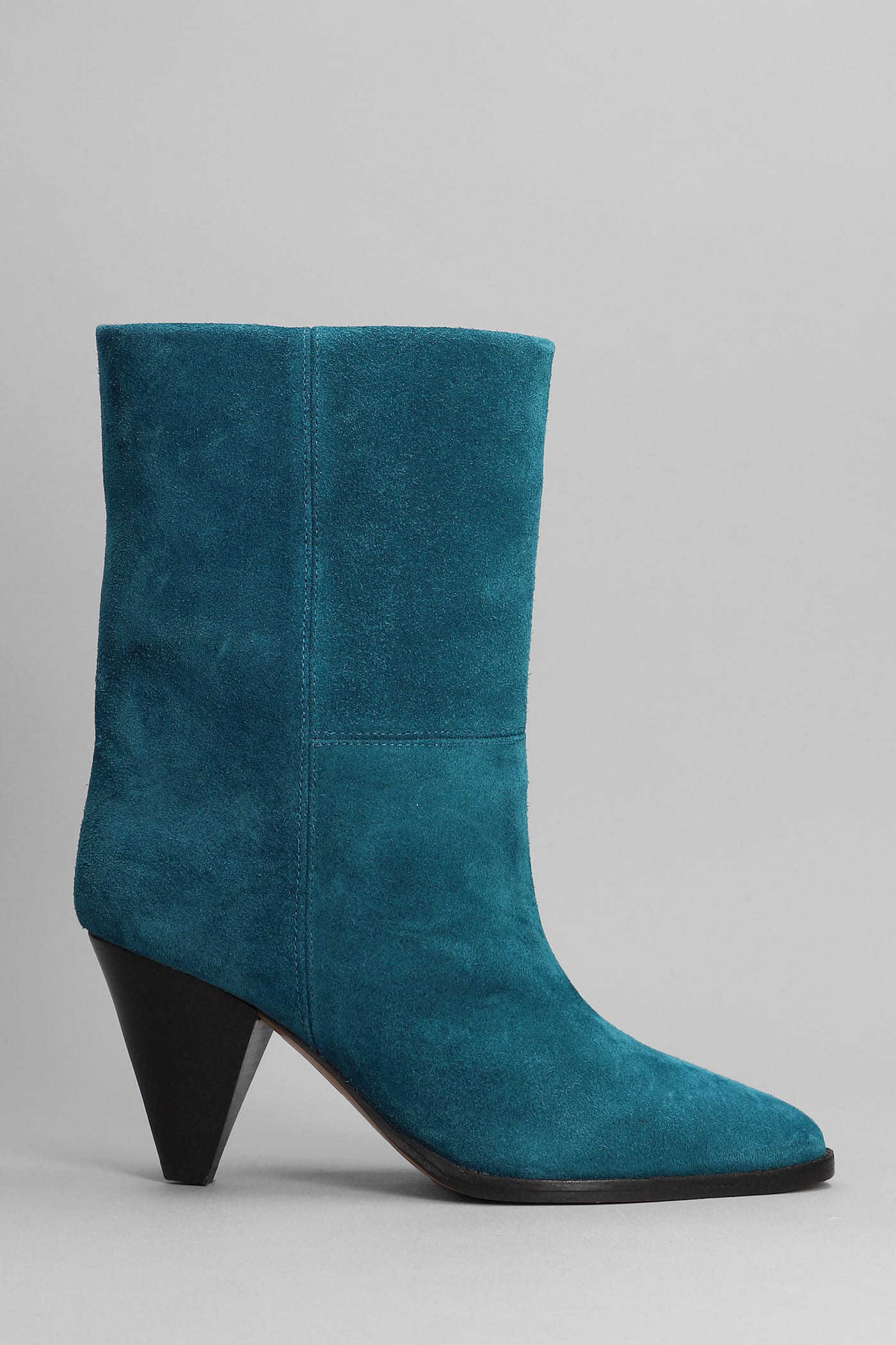 Isabel Marant Rouxa Low Heels Ankle Boots In Petroleum Suede In Petroleum